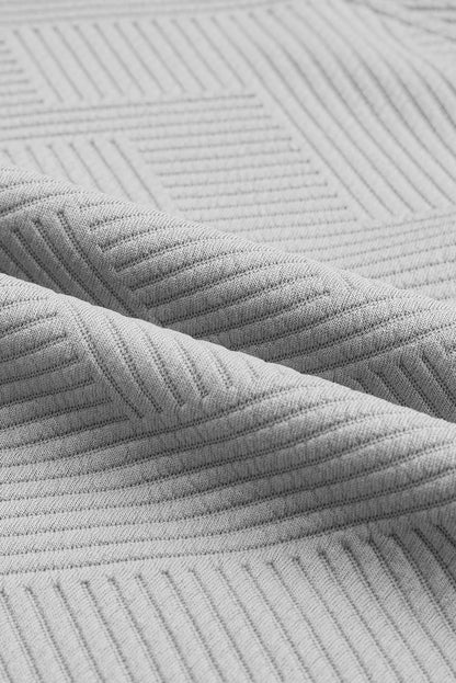 White Textured Long Sleeve Top & Drawstring Shorts Set