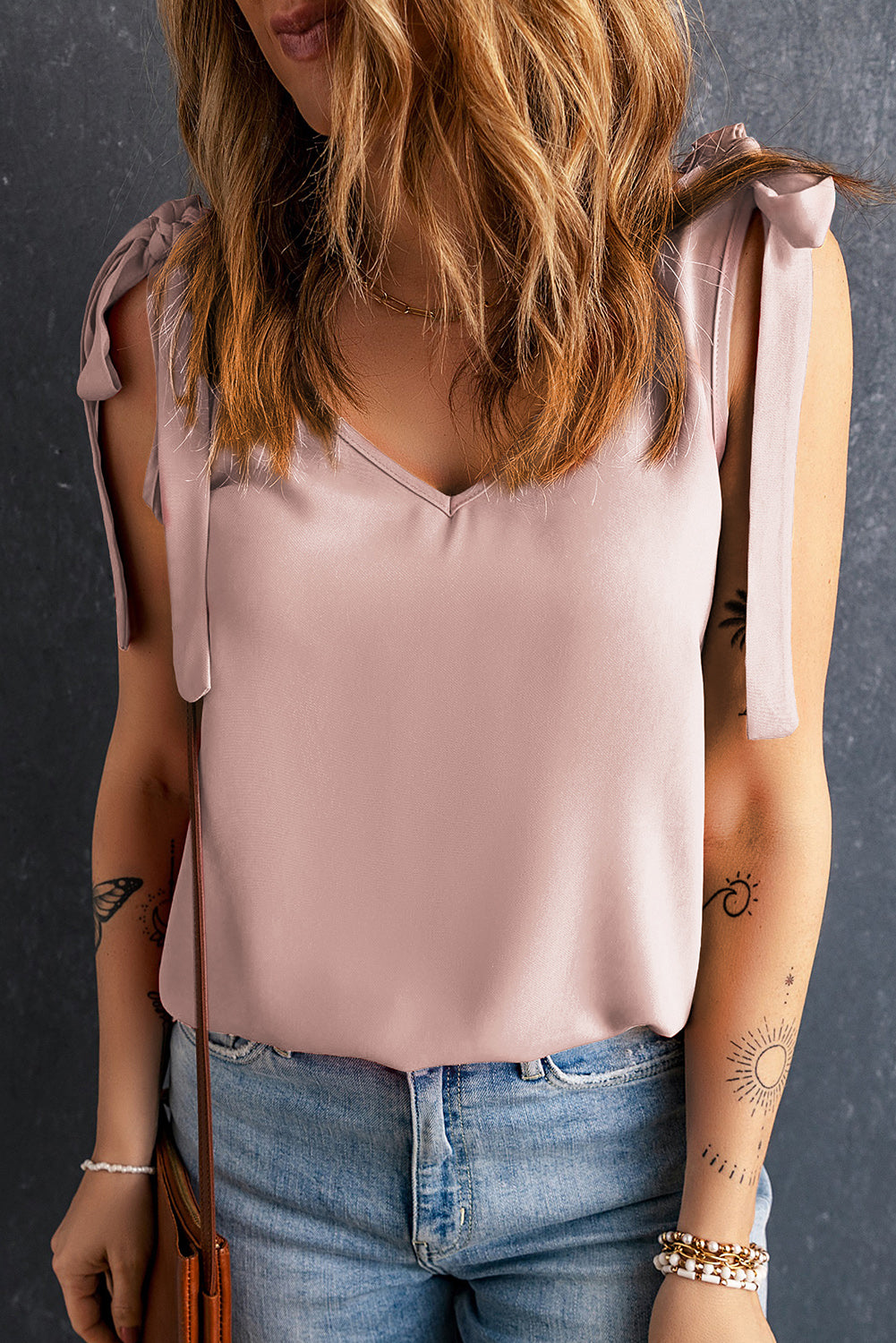 Tie Shoulder Casual V Neck Sleeveless Shirt