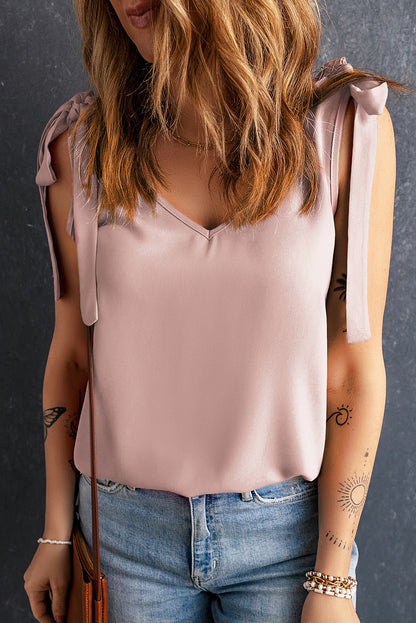 Tie Shoulder Casual V Neck Sleeveless Shirt