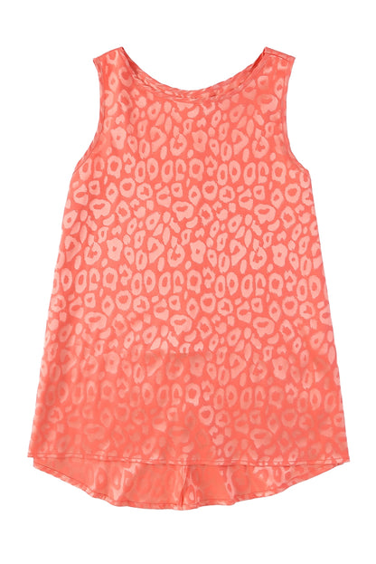 Rosy Satin Jacquard Sleeveless A-Line Leopard Print Dress