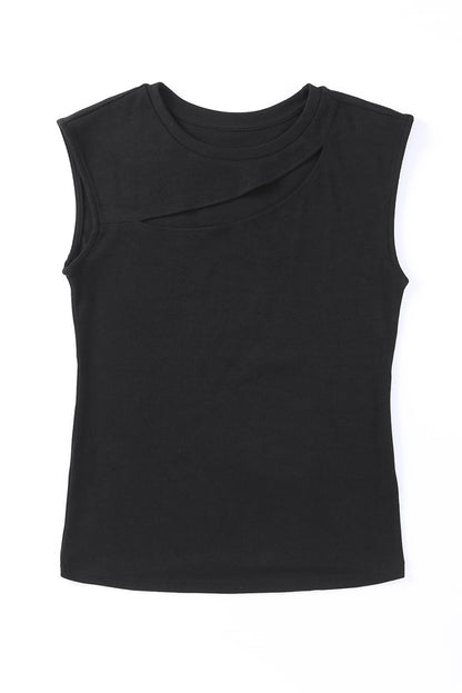 Solid Slash Cutout Summer Sleeveless Top