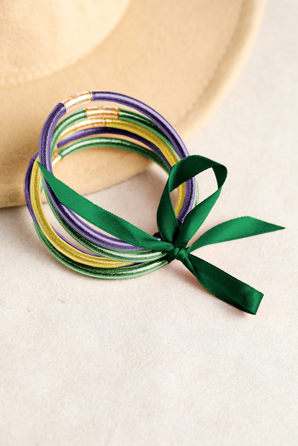 Glitter Mardi Gras Bowknot Layered Jelly Bracelet