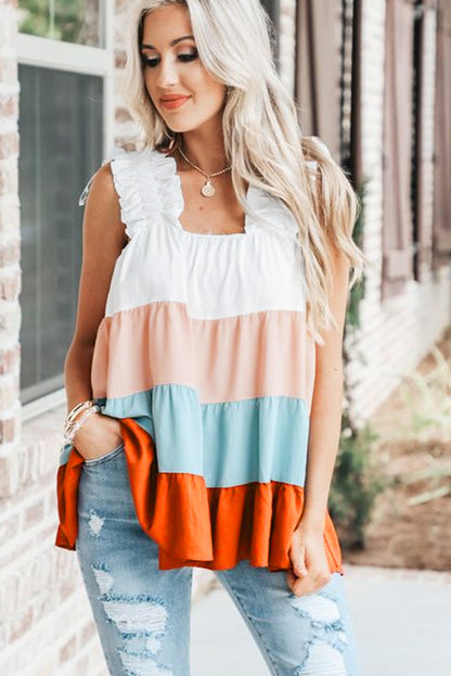 Multicolor Frill Tiered Colorblock Casual A-line Dress