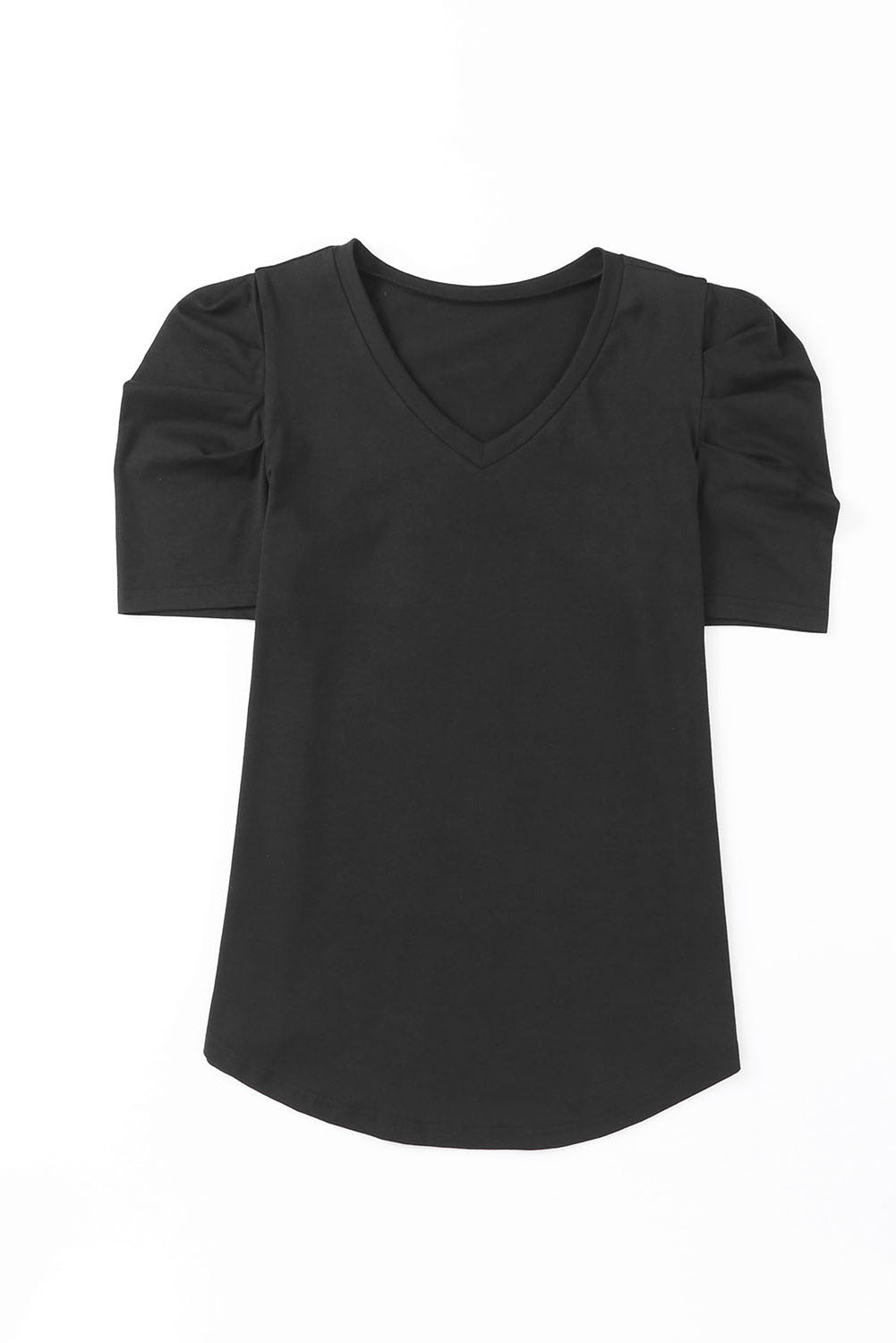 Puff Sleeve Casual V Neck T-Shirt