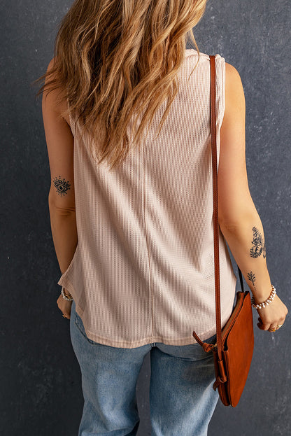 Crew Neck Basic Waffle Tank Top