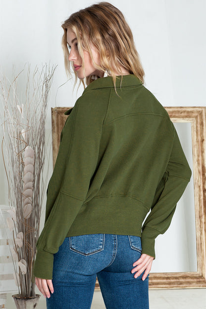 Black Zip Up Stand Collar Ribbed Thumbhole Sleeve Sweatshirt