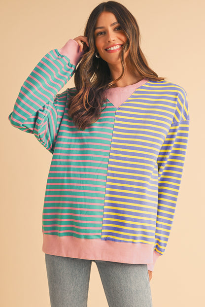 Stripe Colorblock Drop Shoulder Oversize Sweatshirt
