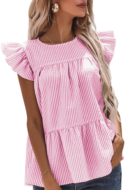 Striped Ruffle Tiered Sleeveless Shirt