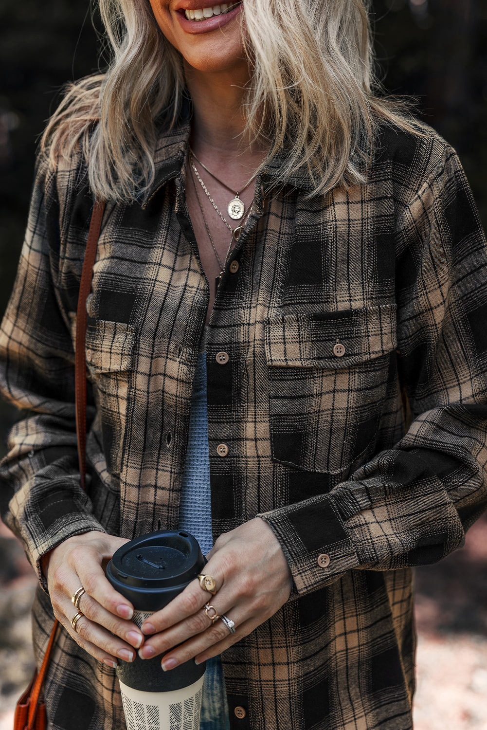 Plaid Double Flap Pocket Brushed Flannel Long Sleeve