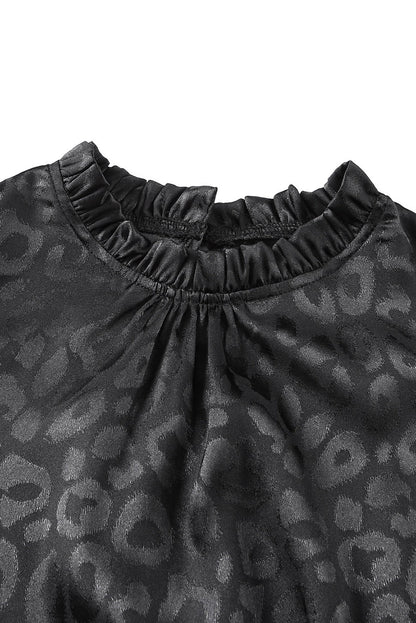 Rosy Satin Jacquard Sleeveless A-Line Leopard Print Dress