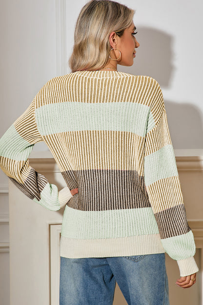 multi Colorblock Lantern Sleeve Rib Knitted Sweater