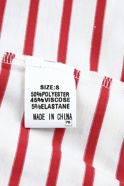 Black and White Striped Snap Button Ruffle Trim Long Sleeve Top