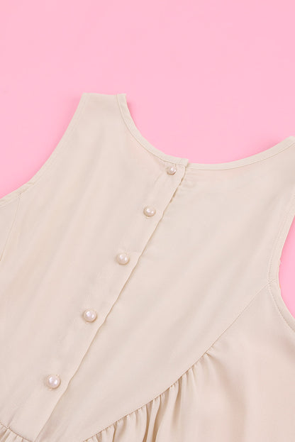 Casual Contrast Lace Crochet Button Back Sleeveless Shirt