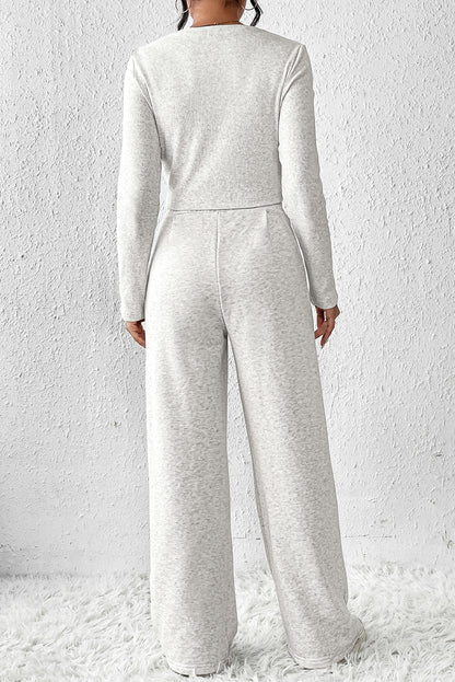 Black Long Sleeve Crop Top And Wide Leg Pants Set