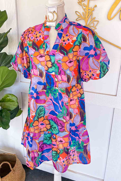 Multicolor Floral Print Ruffle Sleeveless Smocked Blouse