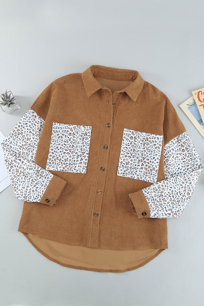 Button Up Colorblock Pocket Corduroy Jacket