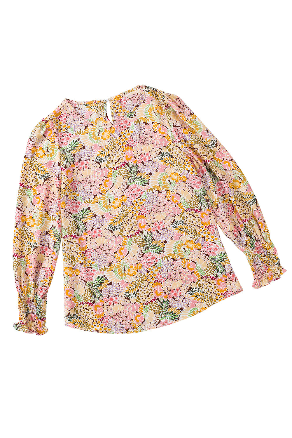 Multicolor Floral Print Smocked Cuffs Long Sleeve Blouse