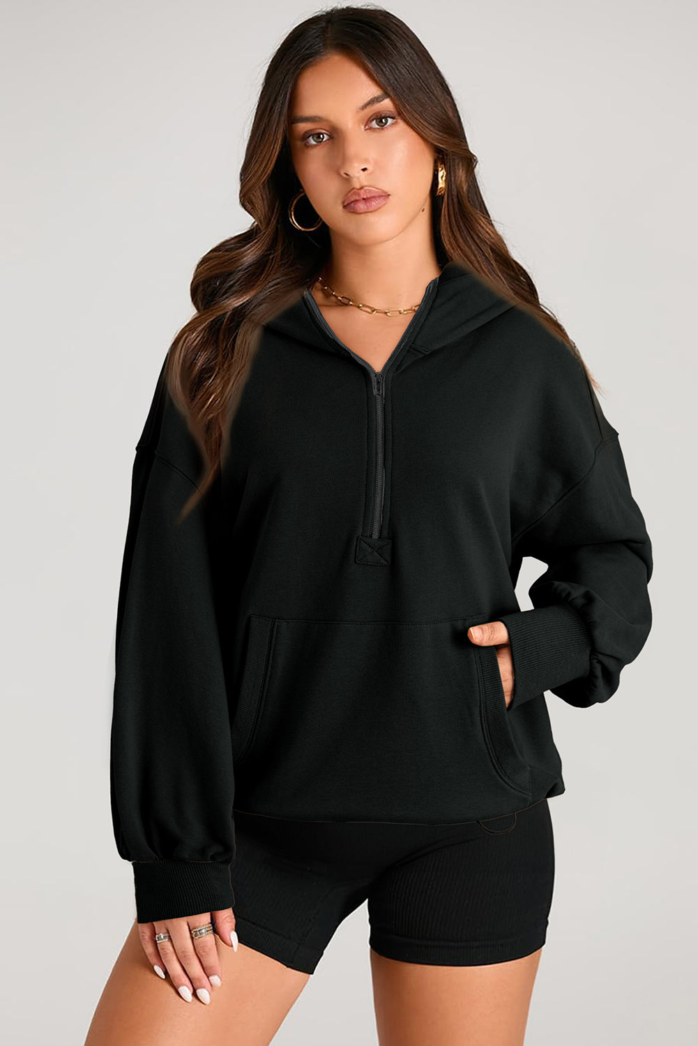 Kangaroo Pocket Half Zipper Oversized Hoodie