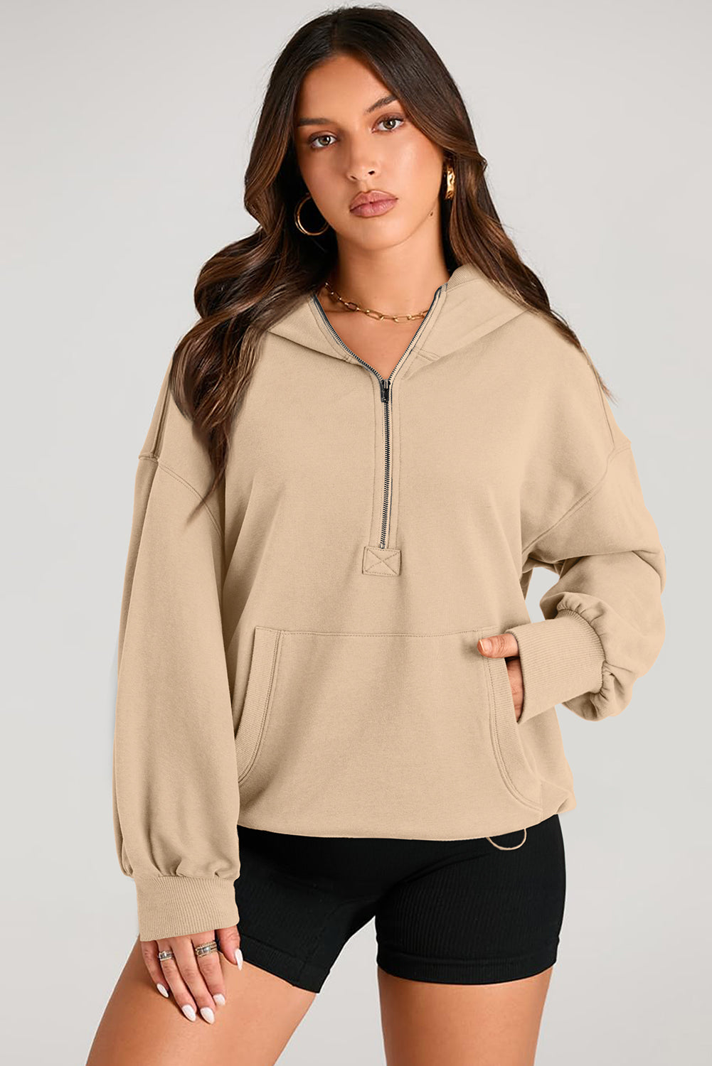 Kangaroo Pocket Half Zipper Oversized Hoodie