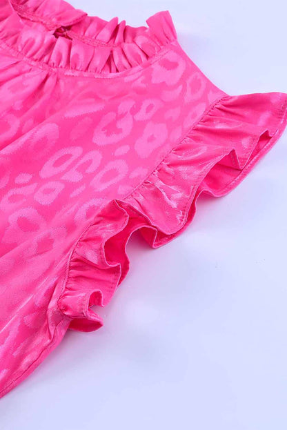 Rosy Satin Jacquard Sleeveless A-Line Leopard Print Dress