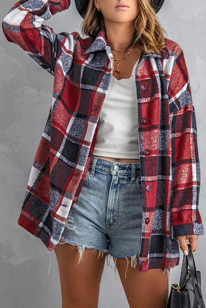Plaid Button Up Long Sleeve Flannel Shacket