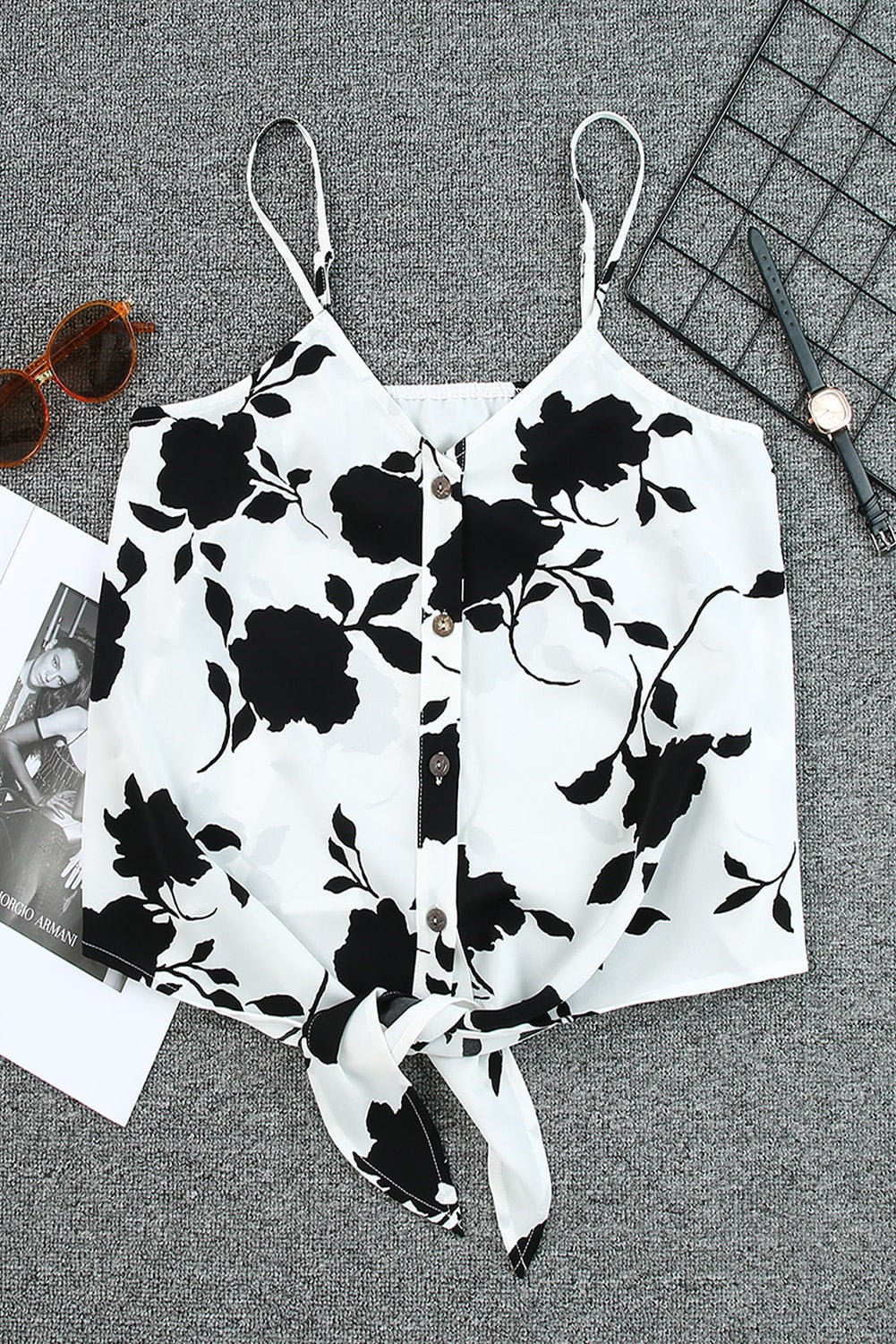 Floral Print Casual Roll Up Sleeve Blouse