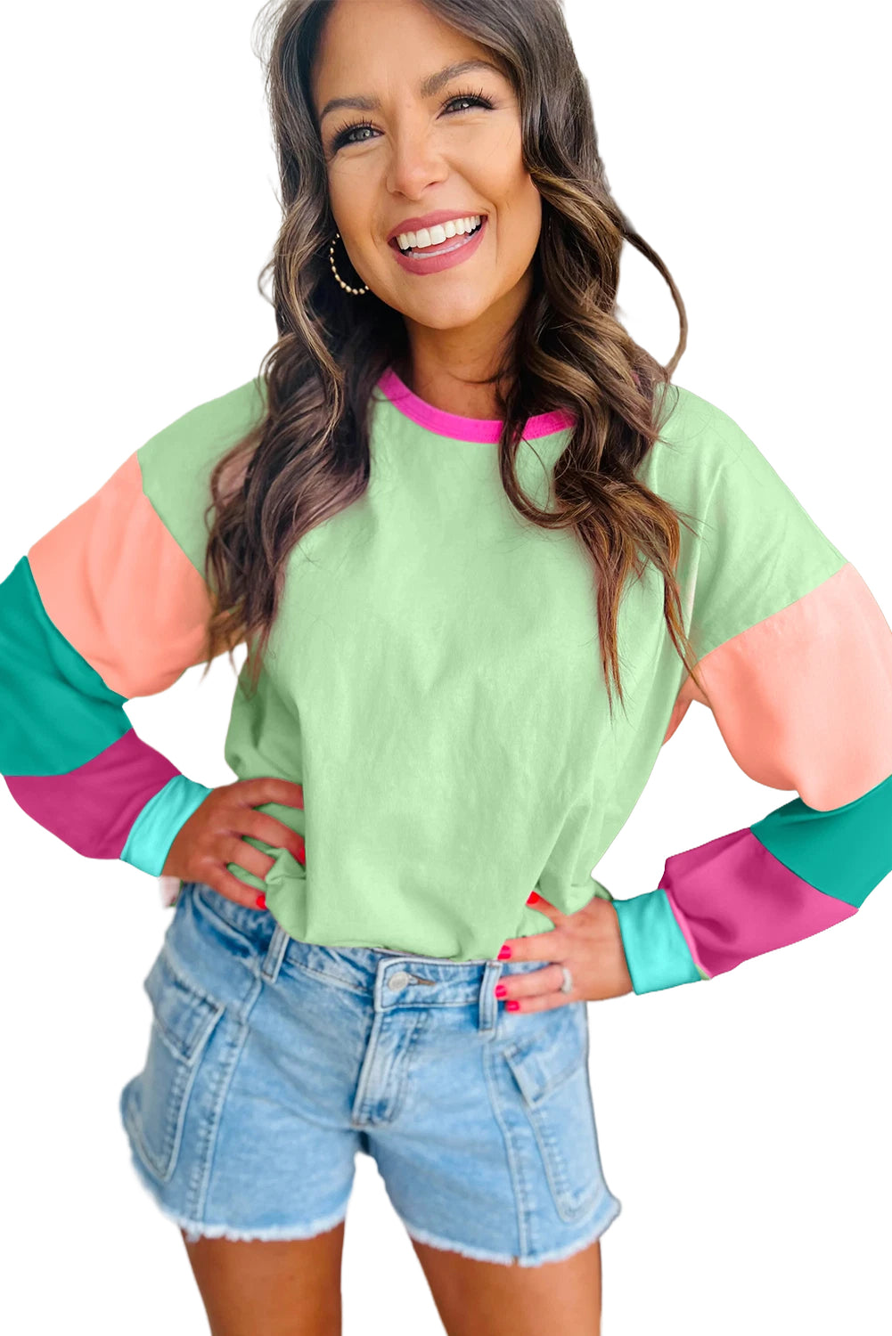 Multi Color Block Sleeve Loose Fit Top
