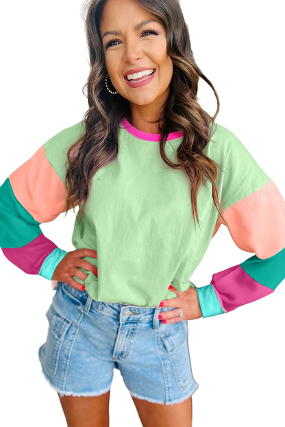 Multi Color Block Sleeve Loose Fit Top