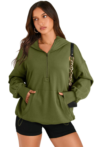 Kangaroo Pocket Half Zipper Oversized Hoodie
