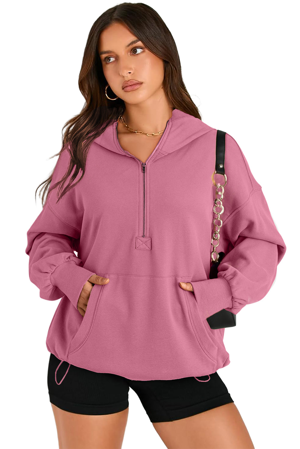 Kangaroo Pocket Half Zipper Oversized Hoodie