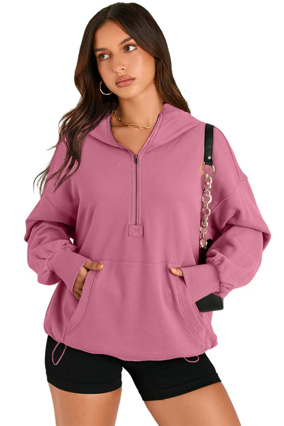 Kangaroo Pocket Half Zipper Oversized Hoodie