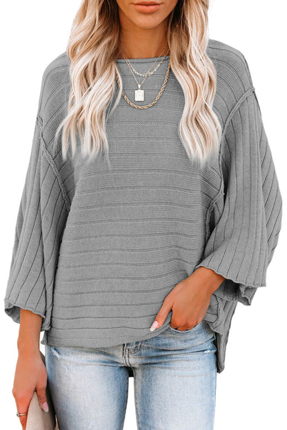 Brown Ribbed Knit Exposed Seam Dolman Sweater