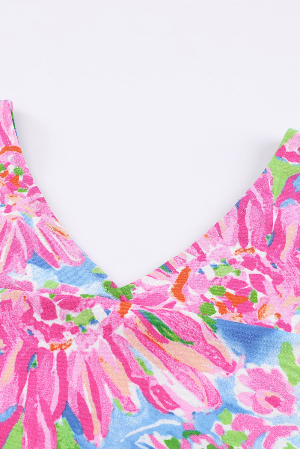 Abstract Floral Print Split V Neck Short Sleeve Blouse
