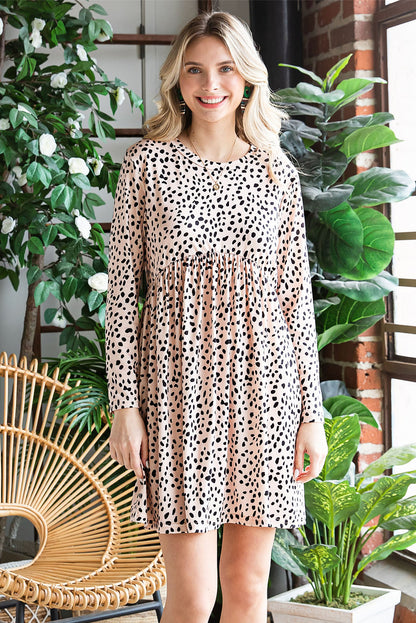 Khaki Leopard 3/4 Ruffle Sleeve Frill Neck Blouse