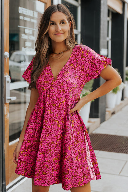 Floral Print Tiered Ruffle Sleeve V Neck Boho Top