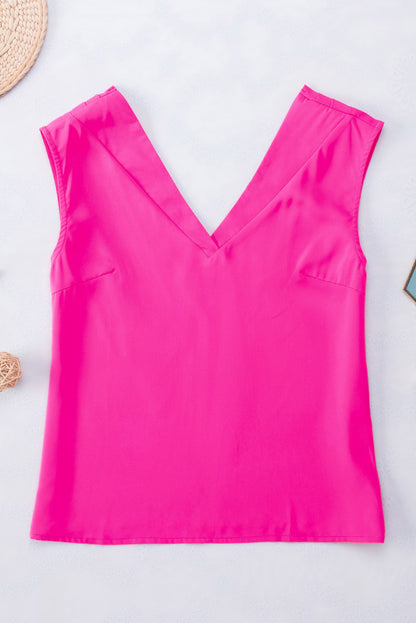 Pleated Backless V Neck Sleeveless Shirt