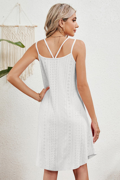 Solid Colour Eyelet Spaghetti Strap Mini Dress