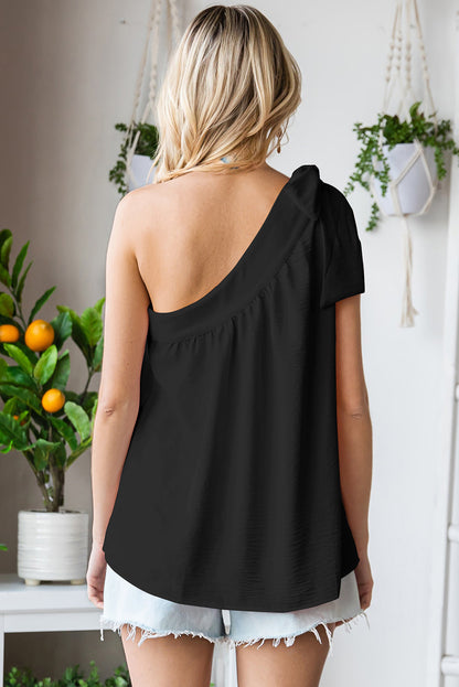 Casual Sleeveless One Shoulder Silk Top