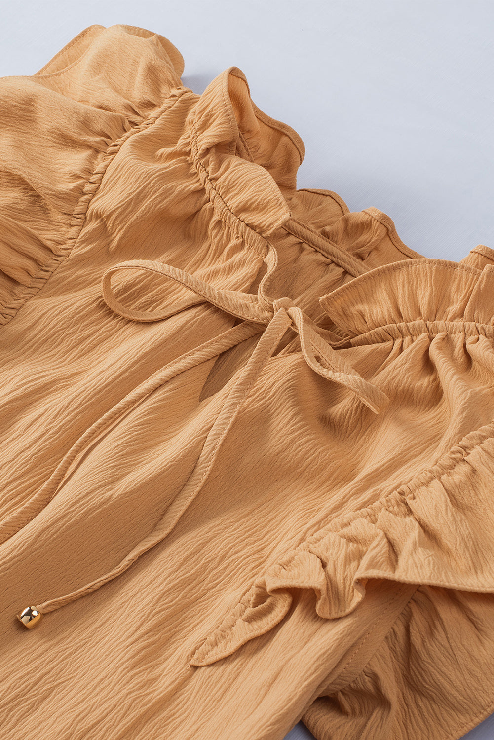 Tiered Ruffled Drawstring V Neck Short Dress With Pockets