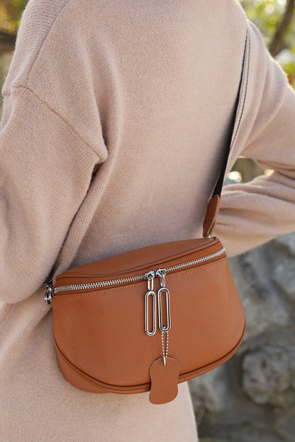 Striped Strap Zipper PU Leather Crossbody Bag