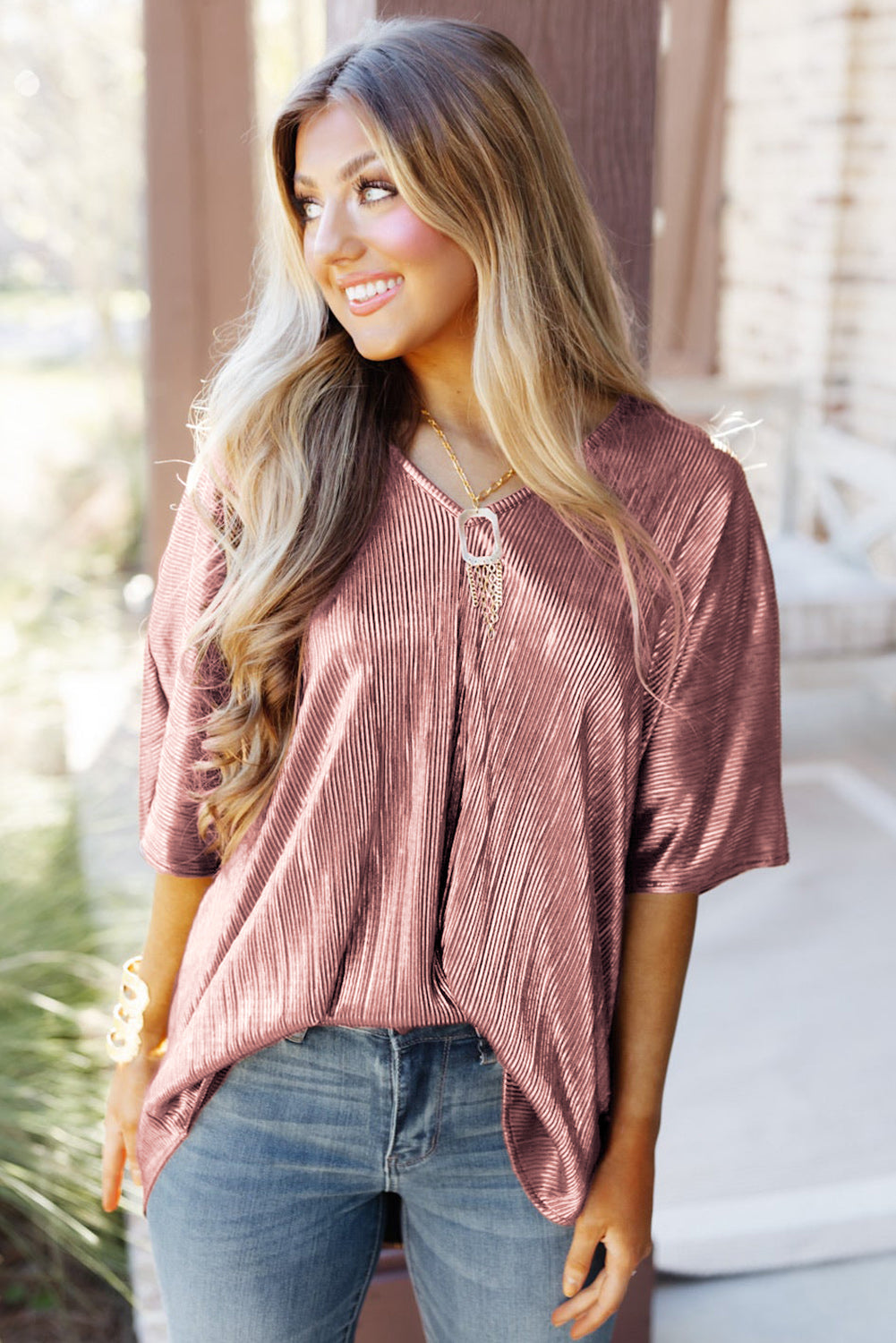 Textured Oversize Casual Tunic T Shirt