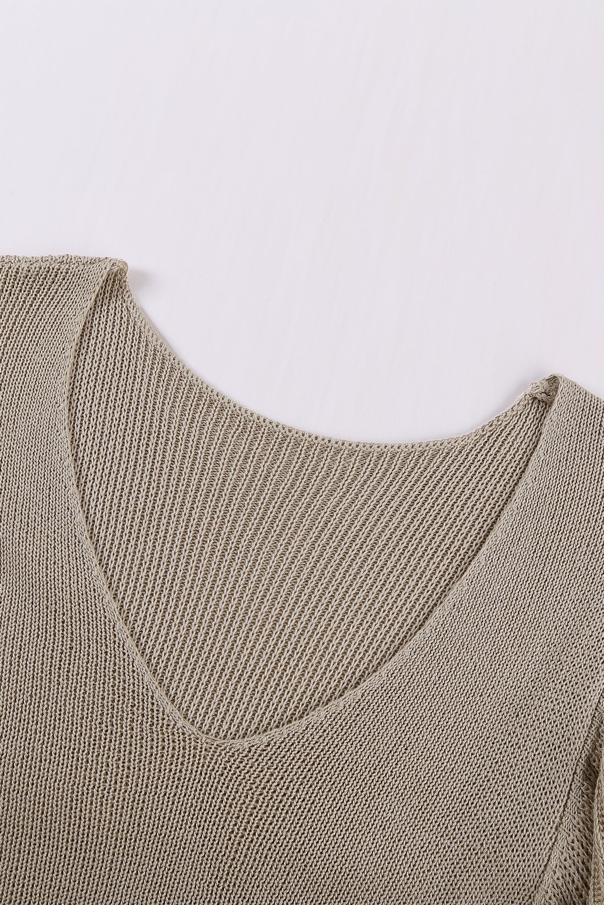 Khaki Ruffle V Neck Casual Sleeveless Knit Top