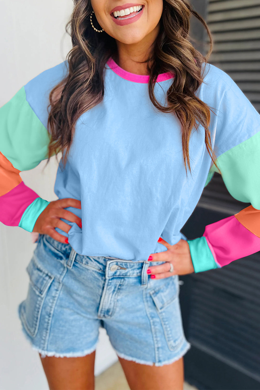 Multi Color Block Sleeve Loose Fit Top