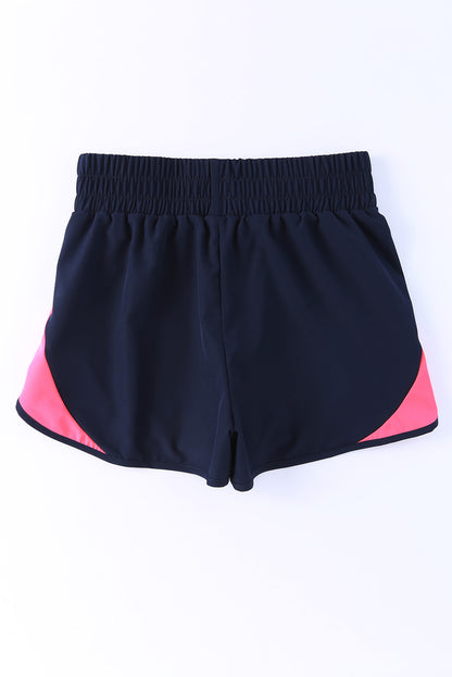 Dark Blue Casual Smocked Elastic Waist Athletic Shorts