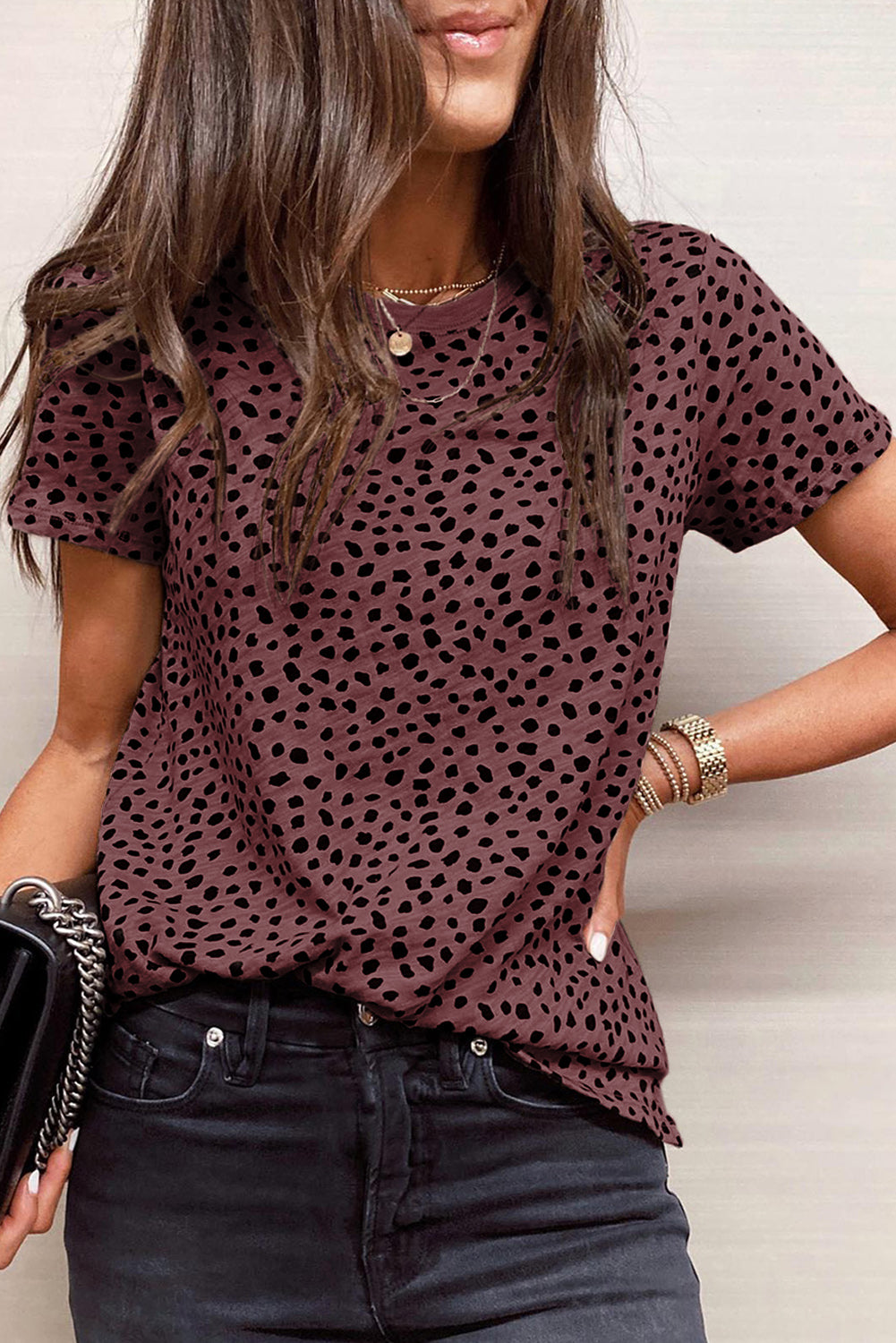 Khaki Leopard 3/4 Ruffle Sleeve Frill Neck Blouse