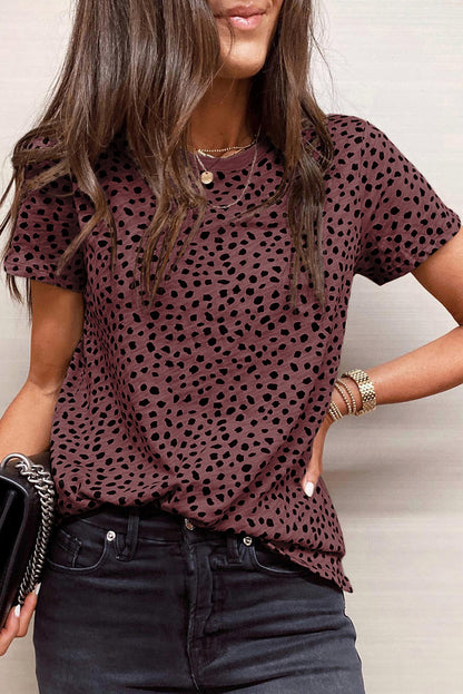 Khaki Leopard 3/4 Ruffle Sleeve Frill Neck Blouse