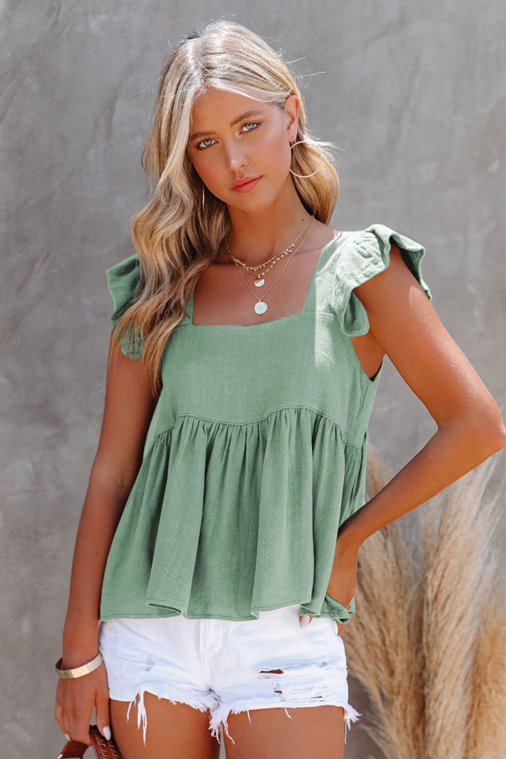 Casual Flutter Shoulder Babydoll Sleeveless Shirt