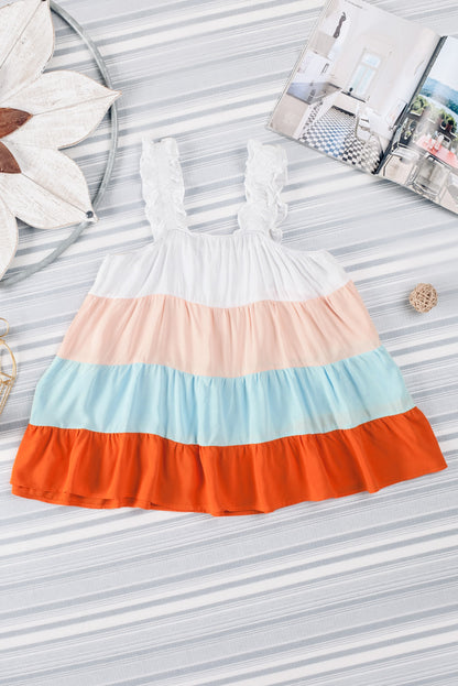 Multicolor Frill Tiered Colorblock Casual A-line Dress
