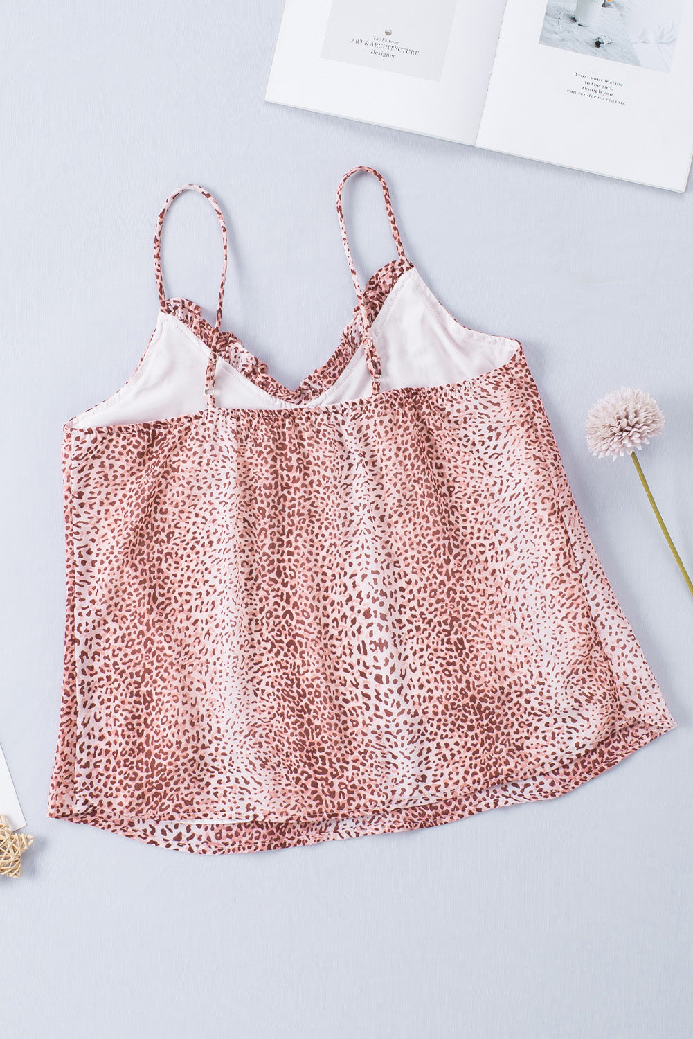 Cheetah Sexy Frill V Neck Spaghetti Strap Cami Top