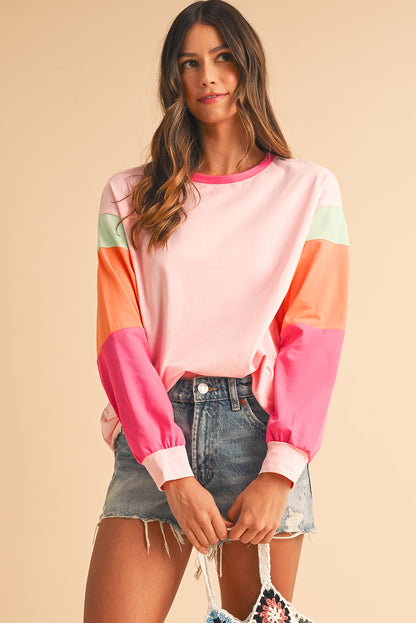 Multi Color Block Sleeve Loose Fit Top